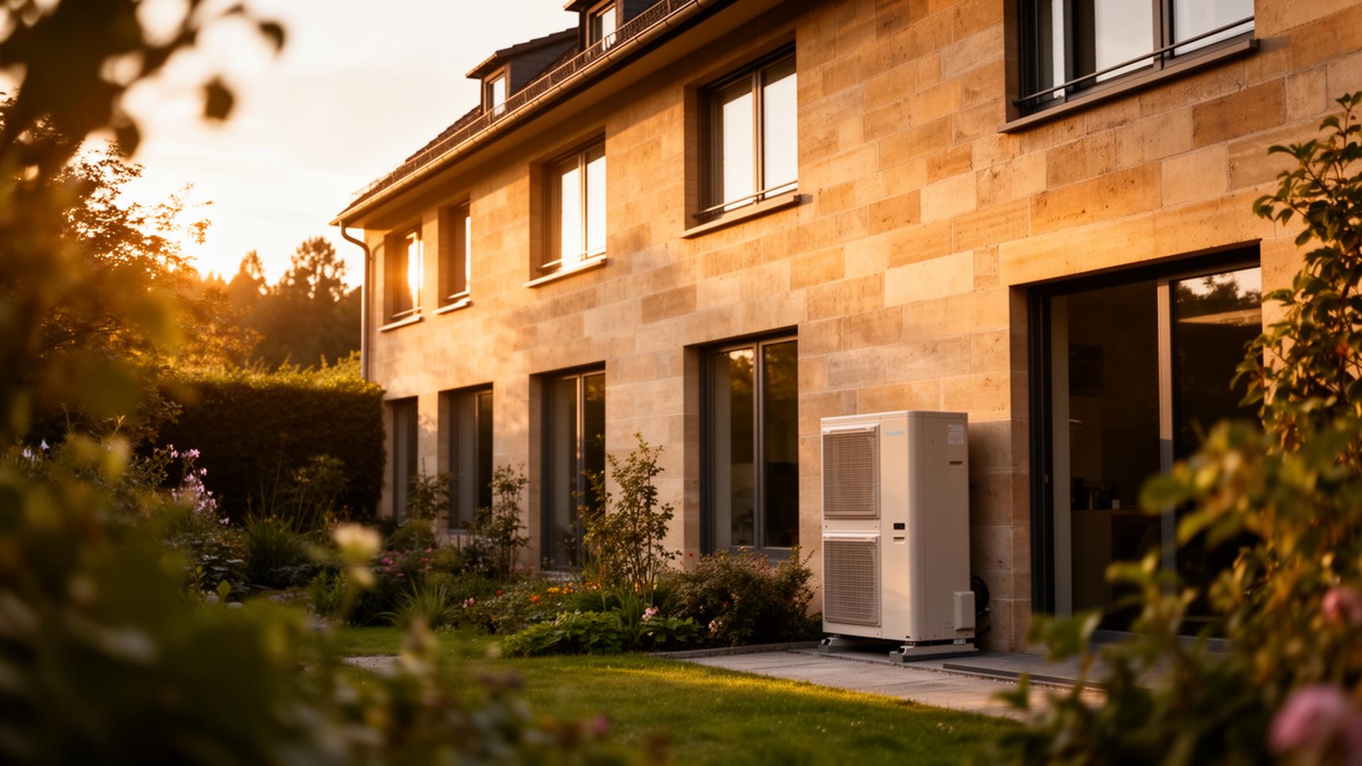 Modernes Heidelberger Haus mit Wärmepumpe im Abendlicht